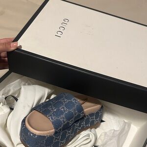 Gucci Denim Blue Platform Slides